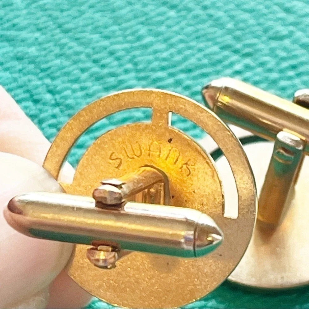 SWANK Cufflinks Gold Tone Round Mid Century Bullet Signed Classic Vintage